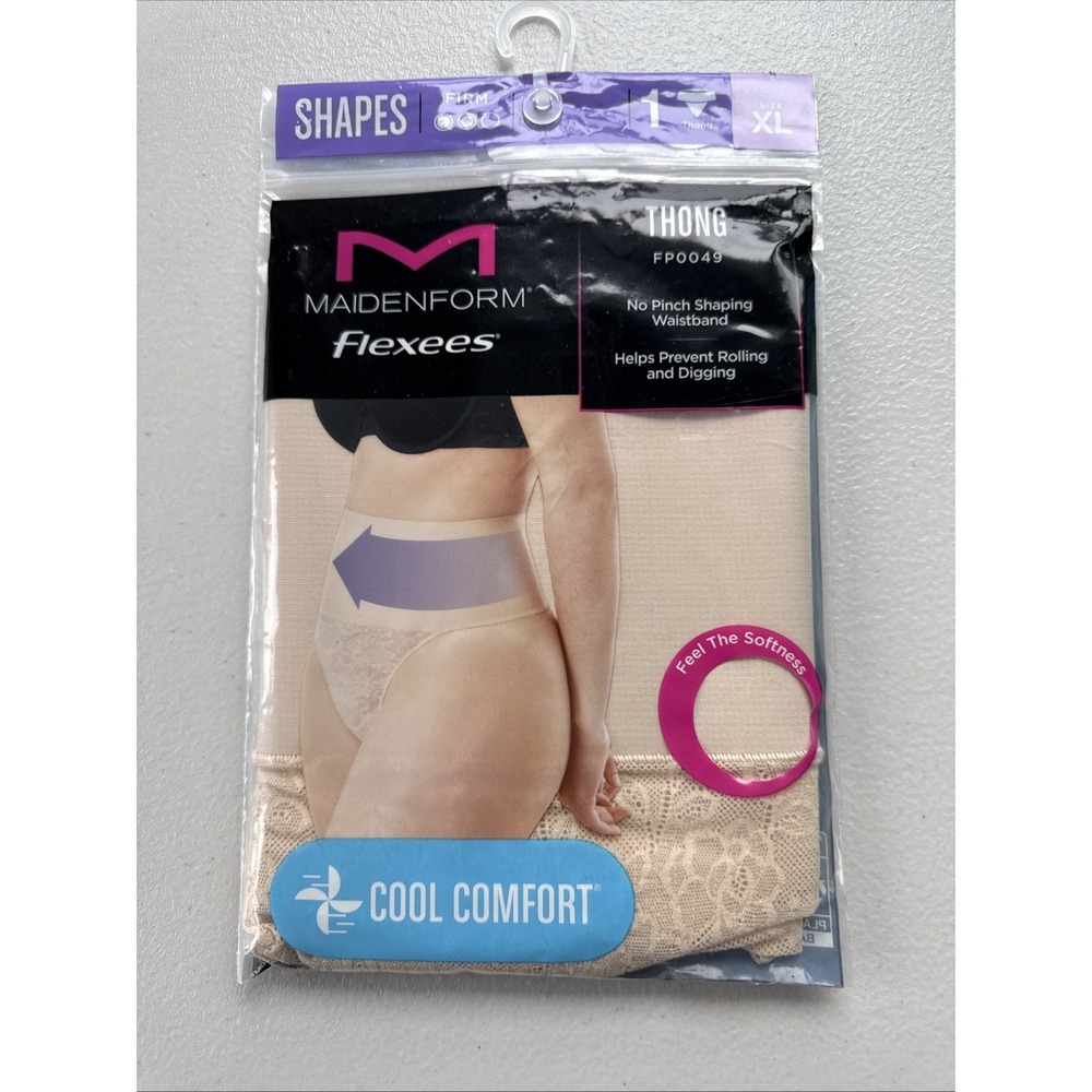 Maidenform Flexees Lace Thong Smoothing Shapewear Cool Comfort Nude Women's XL